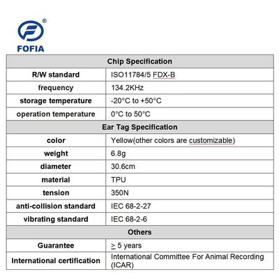 134.2kHz ISO11784/5 FDX-B Elektronik Kulak Küpesi, Hayvan Tanımlama ve Takip İçin 350N Gerilimli
