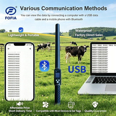 Bluetooth 5 ve Su Geçirmez Muhafaza ile ISO11784 85 FDX B HDX ve ID64 Etiketlerini Destekleyen Kompakt RFID Çubuk Okuyucu