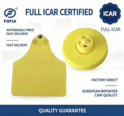 Tam ICAR ET908+T905 Su geçirmez RFID TPU Sarı Hayvan Kulak Etiketleri FDX-B 134.2Khz EM4305 Çipler Sığır