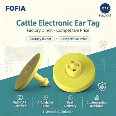 Yeni Tam ICAR Su Geçirmez RFID TPU Sarı Hayvan Kulak Etiketleri 14.5mm EM4305 Cips 5 Yıl Garanti Fofia Çiftlik Kullanımı