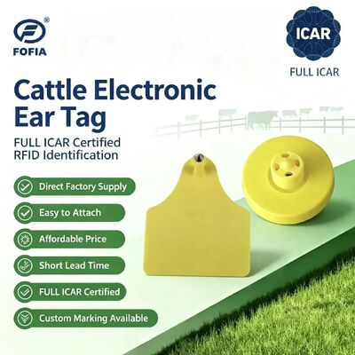 FOFIA Yeni Tam ICAR Dayanıklı Su geçirmez RFID TPU Sarı Hayvan Kulak Etiketleri ET908+T905 EM4305 Çipler 5 Yıllık Garanti Sığır 14.5mm