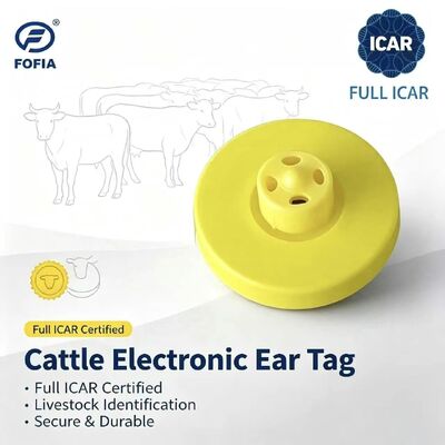 Yeni Tam ICAR LF Su Geçirmez RFID TPU Sarı Hayvan Kulak Küpesi 14.5mm ET908+T901 Çipli 5 Yıl Garanti Fofia Sığır Kullanımı