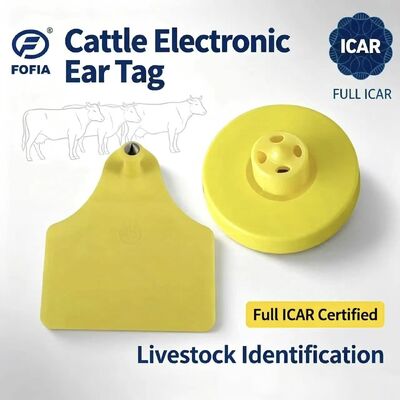 Yeni FOFIA Tam ICAR LF Dayanıklı Su Geçirmez RFID TPU Sarı Sığır Domuz Koyun Kulak Küpeleri ET908+T905 EM4305 Çipli 5 Yıl Garanti 14.5mm