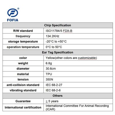Yeni FOFIA Tam ICAR LF Dayanıklı Su Geçirmez RFID TPU Sarı Sığır Domuz Koyun Kulak Küpeleri ET908+T905 EM4305 Çipli 5 Yıl Garanti 14.5mm