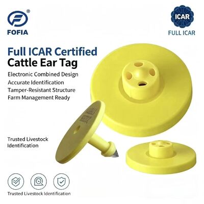 Yeni Fofia Full ICAR ET908+T901 Su geçirmez RFID LF TPU Sarı Hayvan Kulak Etiketleri 14.5mm Sığır Çipi 5 Yıllık Garanti 0.01g