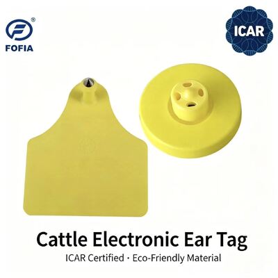 Yeni FOFIA Tam ICAR LF Dayanıklı Su geçirmez RFID TPU Sarı Sığır Kulak Etiketleri ET908+T905 EM4305 Çipler 5 Yıllık Garanti 14.5mm