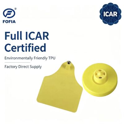FOFIA Yeni Tam ICAR Dayanıklı Su Geçirmez RFID LF TPU Sarı Kulak Küpeleri ET908+T905 EM4305 Çipli 5 Yıl Garanti Sığır 14.5mm
