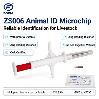 Fofia ZS006 RFID Animal ID Microchip 134.2 kHz 2.12 X 12 mm PP Waterproof ICAR Certified Livestock Identification