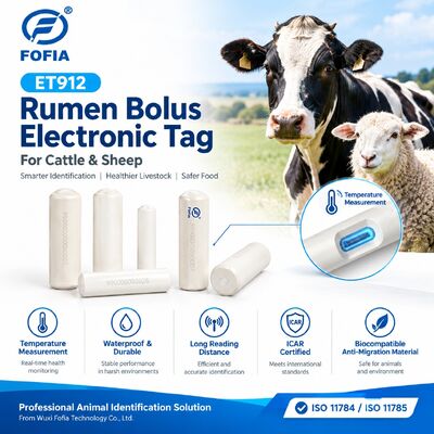 FOFIA ET912 RFID Rumen Bolus Electronic Tag 134.2 kHz FDX-B HDX Temperature Monitoring for Cattle Sheep Goat