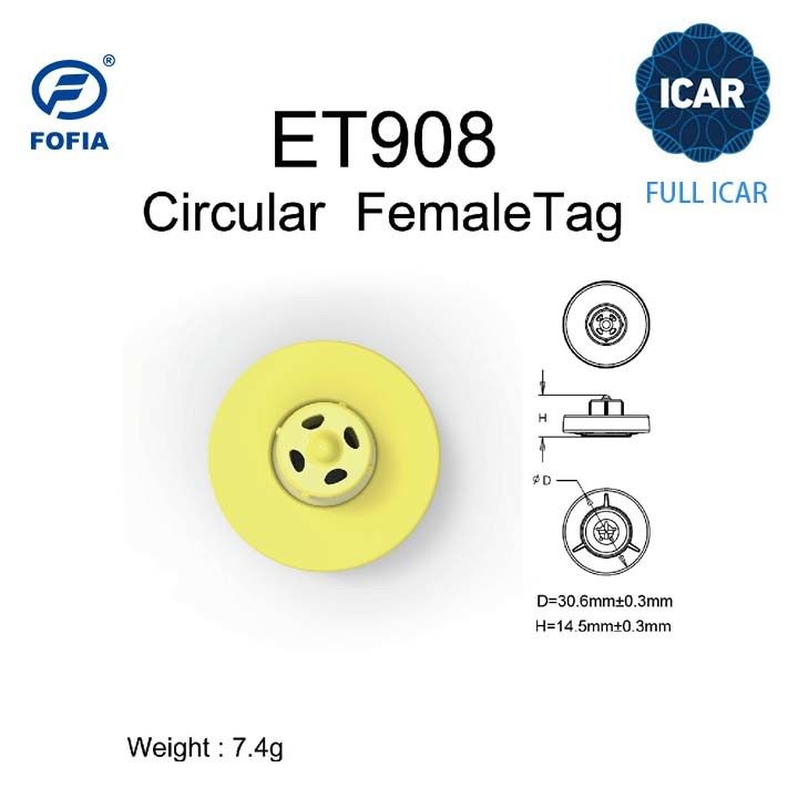 Yeni Fofia Tam ICAR ET908 Sığır RFID LF Kulak Etiketi TPU Malzeme 350N Gerilim 5 Yıl Garanti ISO11784/5 Uyumluluk Çiftlik Kullanımı