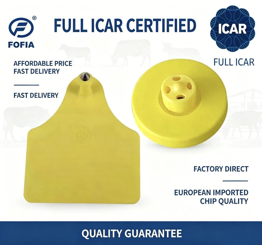 Tam ICAR ET908+T905 Su geçirmez RFID TPU Sarı Hayvan Kulak Etiketleri FDX-B 134.2Khz EM4305 Çipler Sığır
