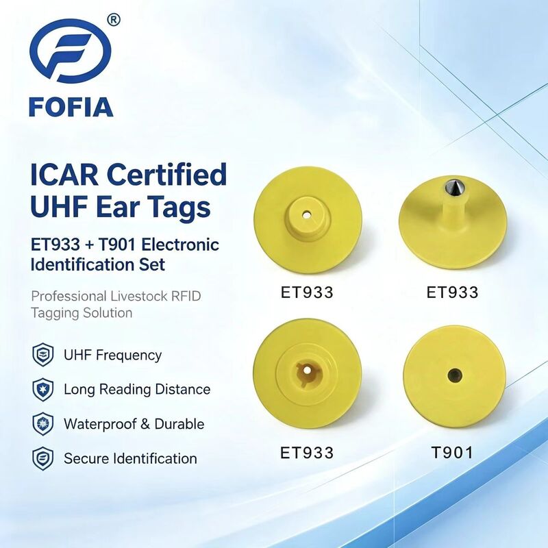 Yeni UHF Elektronik Su Geçirmez RFID TPU 5.7mm Sarı Hayvan Kulak Küpesi ET933+T901 Çipli 5 Yıl Garanti Fofia Sığır Kullanımı İçin