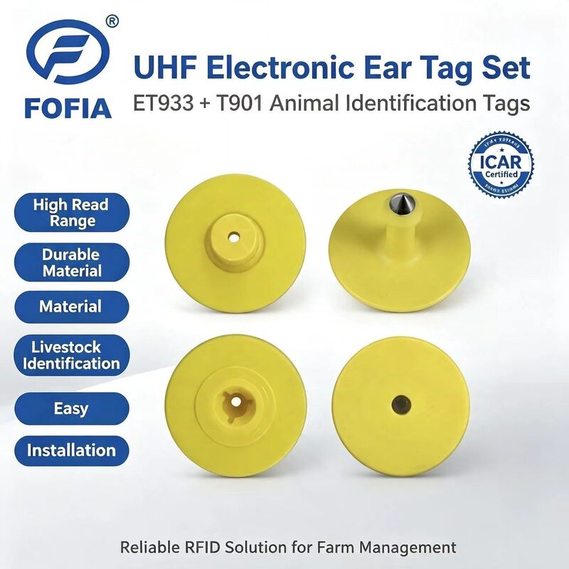 Yeni UHF Elektronik Su geçirmez RFID TPU 5.7mm Sarı Hayvan Kulak Etiketleri ET933+T901 Çipler 5 Yıllık Garanti Fofia Sığır Kullanımı Yapılmış