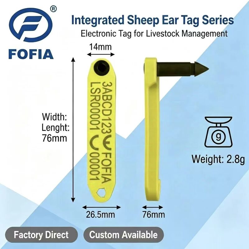 Yeni Fofia HDX Yüksek Sıcaklığa Dirençli Entegre Anti-Sürünme TPU Lazer Kodlanmış Elektronik ET969 Sarı Koyun RFID Kulak Etiketi 1.5