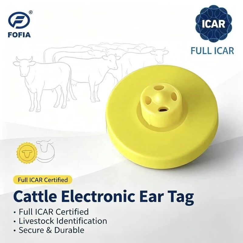 Yeni Tam ICAR LF Su Geçirmez RFID TPU Sarı Hayvan Kulak Küpesi 14.5mm ET908+T901 Çipli 5 Yıl Garanti Fofia Sığır Kullanımı