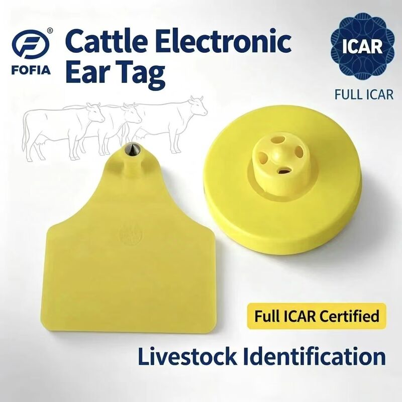 Yeni FOFIA Tam ICAR LF Dayanıklı Su Geçirmez RFID TPU Sarı Sığır Domuz Koyun Kulak Küpeleri ET908+T905 EM4305 Çipli 5 Yıl Garanti 14.5mm