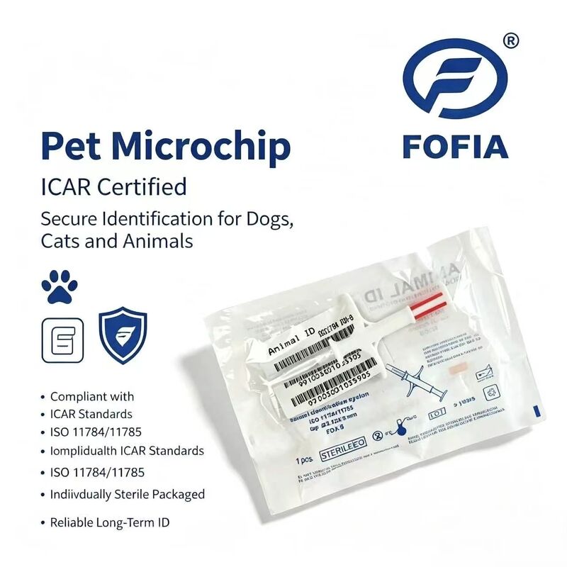 Su geçirmez Fofia Yeni Sıcak Satış RFID 134.2kHz PP Malzeme Köpek Kimliği Mikroçip Su geçirmez Çiftlik Kullanımı Evcil hayvan Enjeksiyon 1.5 Yıllık Kulak Etiketi