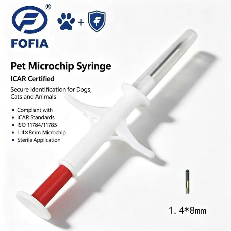 FOFIA ZS007 ICAR Sertifikalı 134.2kHz RFID Kulak Küpesi Hayvan Mikroçipi FDX/EM4305 IP67 Su Geçirmez Beyaz PP 1.4x8mm Köpek Kedi Evcil Hayvanlar