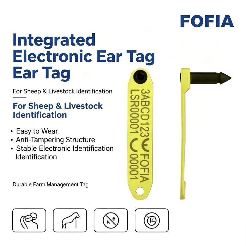 Yeni Fofia Yüksek Sıcaklığa Dayanıklı Entegre Dökülme Önleyici Elektronik Lazer Kodlu ET969 Sarı Koyun RFID Küpe Etiketi TPU Hayvan