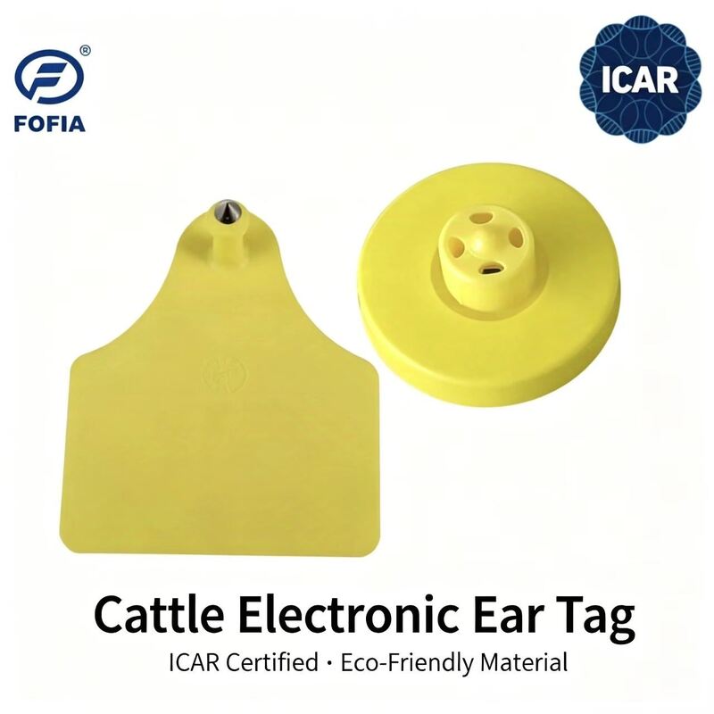 Yeni FOFIA Tam ICAR LF Dayanıklı Su geçirmez RFID TPU Sarı Sığır Kulak Etiketleri ET908+T905 EM4305 Çipler 5 Yıllık Garanti 14.5mm