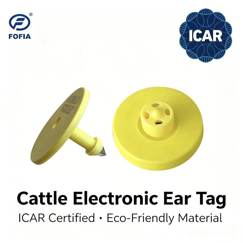 Yeni Tam ICAR LF Su Geçirmez RFID TPU Sarı Hayvan Kulak Küpesi 14.5mm ET908+T901 Çipli 5 Yıl Garanti Fofia Sığır Kullanımı