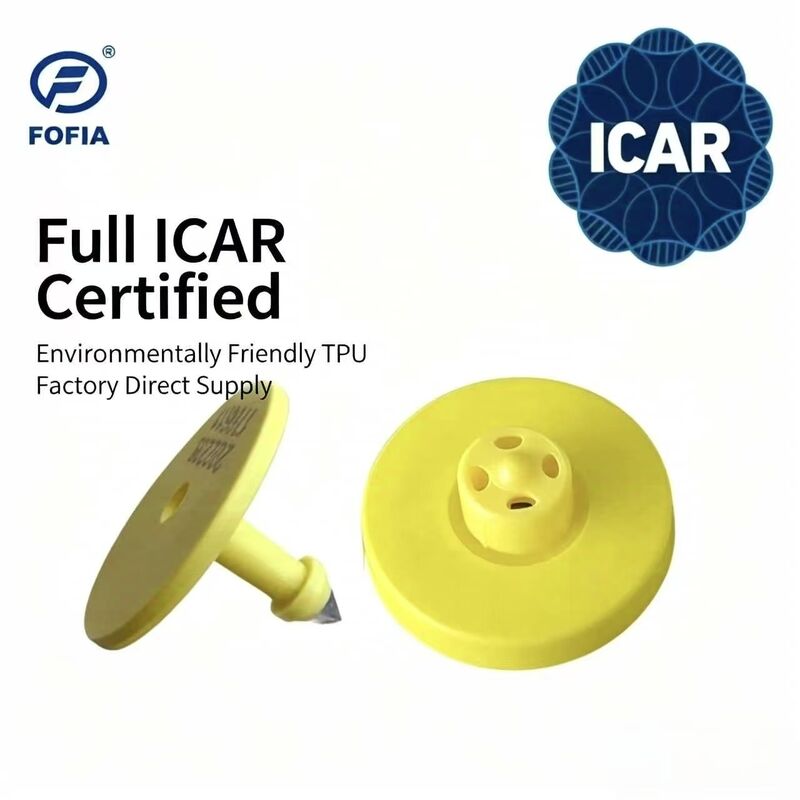 Su Geçirmez Fofia Tam ICAR Sertifikalı ET908 Sarı RFID TPU Sığır Küpe Küpesi 1.5 Yıl Garanti Lazer Kodlama Hayvan Takip Sığır